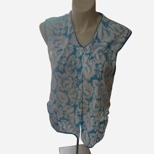 True vintage‎ 70s Blue floral print sleeveless button-up vintage smock top